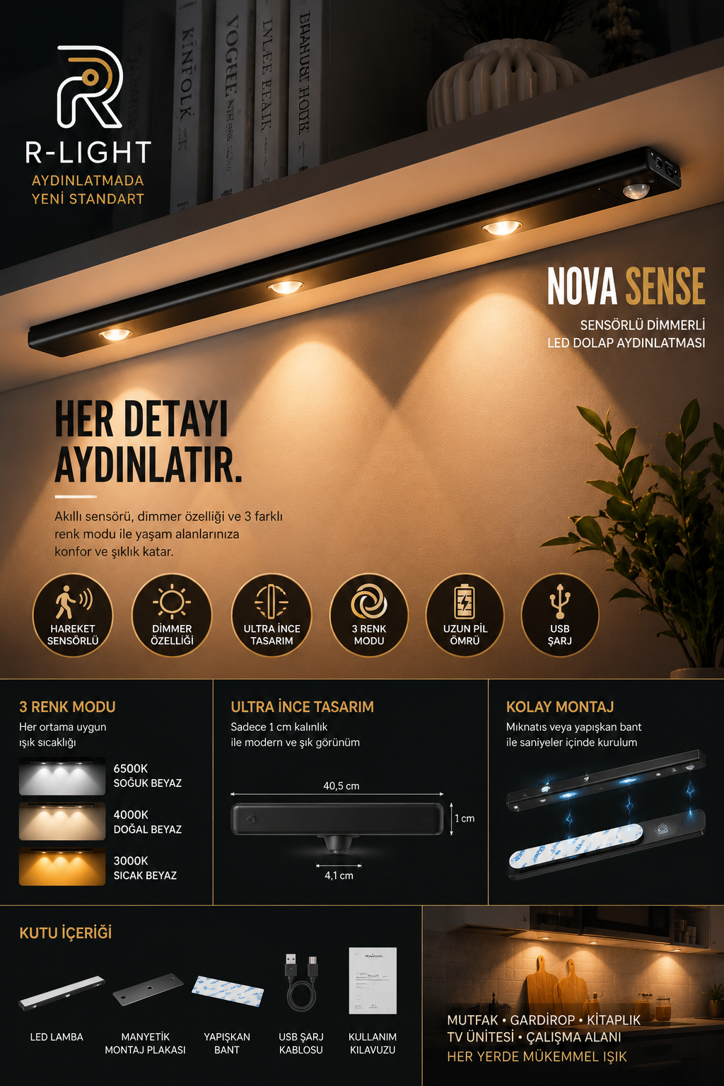 R-Light Nova Sense hareket sensörlü LED aydınlatma - ışık modu